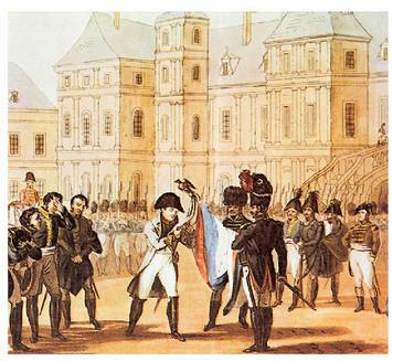 Napoleon Frantziako banderari musu ematen. Frantziako iraultzan, eta zehazkiago, Napoleonen agintaldian sortu ziren lehenengo estatu-nazioak.<br><br>